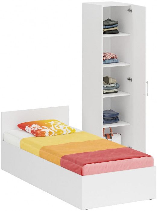 Кровать 0900 + Пенал Стандарт, цвет белый, ШхГхВ 93,5х203,5х70 + 45х52х200 см., сп.м. 900х2000 мм., без матраса, основание есть