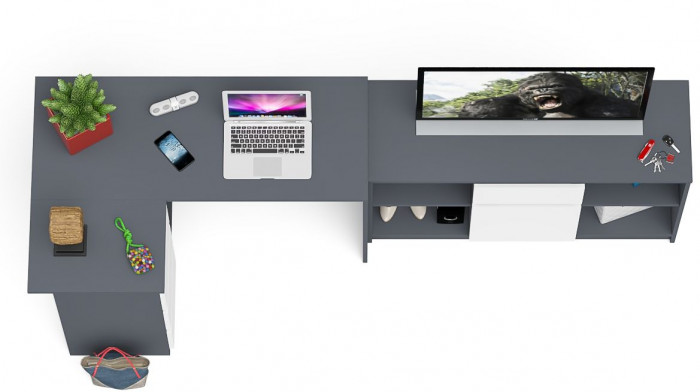 Мори Стол компьютерный МС-16 левый + Тумба МТВ1204.1, цвет графит/белый, ШхГхВ 244,8х84,9х76,6 см., выдвижные ящики слева, НЕ универсальная сборка