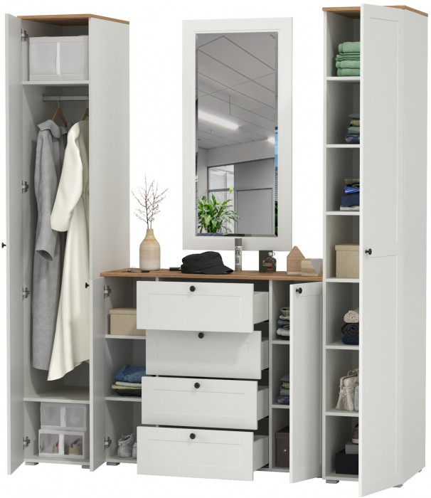 Остин Прихожая 32, белый шагрень/дуб крафт золотой