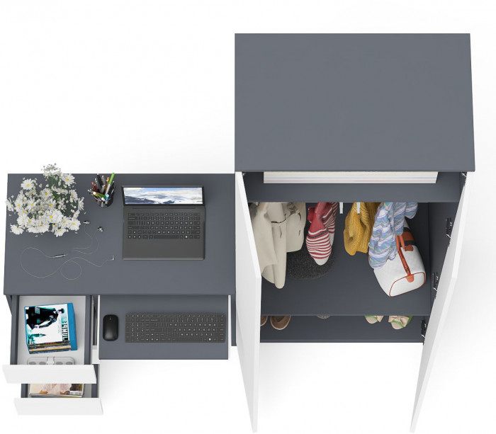 Мори Стол компьютерный МС-6 левый + Шкаф МШ800.1, цвет графит/белый, ШхГхВ 170,4х50,4х209,6 см., выдвижные ящики слева, НЕ универсальная сборка