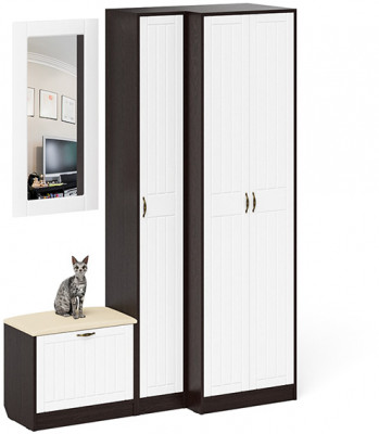 Прихожая П-6 Компоновка № 26, венге/фасады МДФ белое дерево фрезеровка прованс