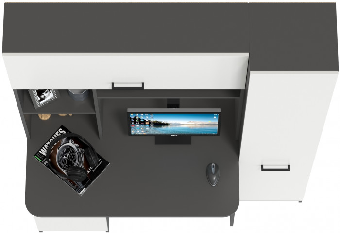 Стол рабочий 6-0603Мграф/бел Альфа, графит/белый