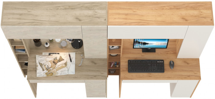 Два стола компьютерных Комфорт 12.71, дуб крафт серый/шёлковый камень/дуб золотой/белый