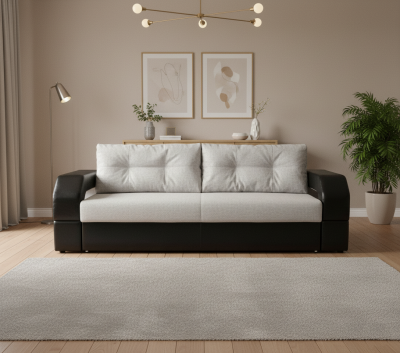 Диван-еврокнижка Манчестер 160х200, с подсветкой, велюр/экокожа серая/черная