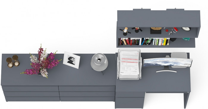 Мори компьютерный стол МС-1 левый + Комод МК1380.6 + Полка 900, графит