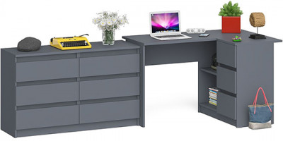 Мори компьютерный стол МС-16 правый + Комод МК1200.6, графит