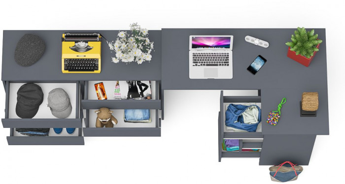 Мори компьютерный стол МС-16 правый + Комод МК1200.6, графит