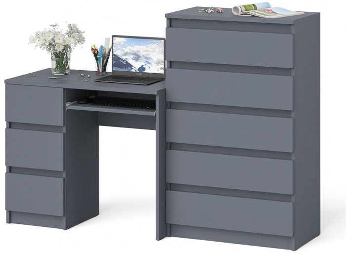 Мори компьютерный стол МС-6 левый + Комод МК700.5, графит