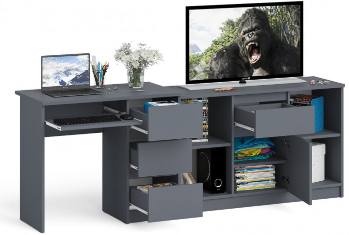 Мори компьютерный стол МС-6 правый + Тумба МТВ1204.1, графит