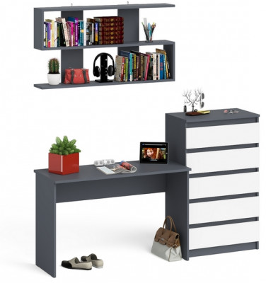 Мори письменный стол МСП1200.1 + Комод МК700.5 + Полка 1200, графит/белый