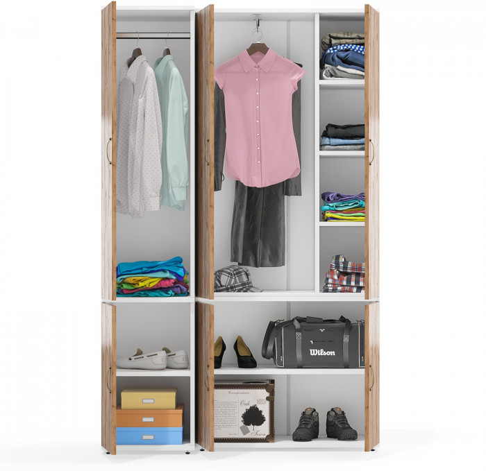 Лидер-8 Модуль Пенал МД 23Б + Шкаф МД 20Б, цвет белый шагрень/крафт золото, ШхГхВ 120х50х190 см., НЕ универсальная сборка