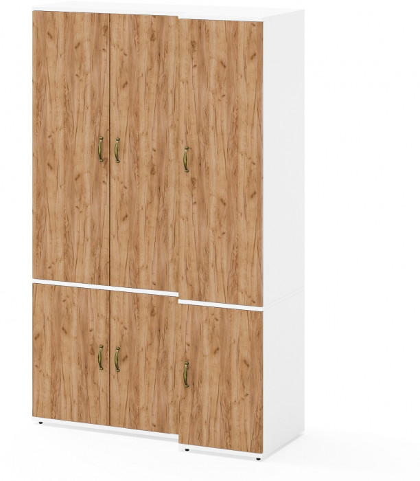 Лидер-8 Модуль Пенал МД 23Б + Шкаф МД 20Б, цвет белый шагрень/крафт золото, ШхГхВ 120х50х190 см., НЕ универсальная сборка