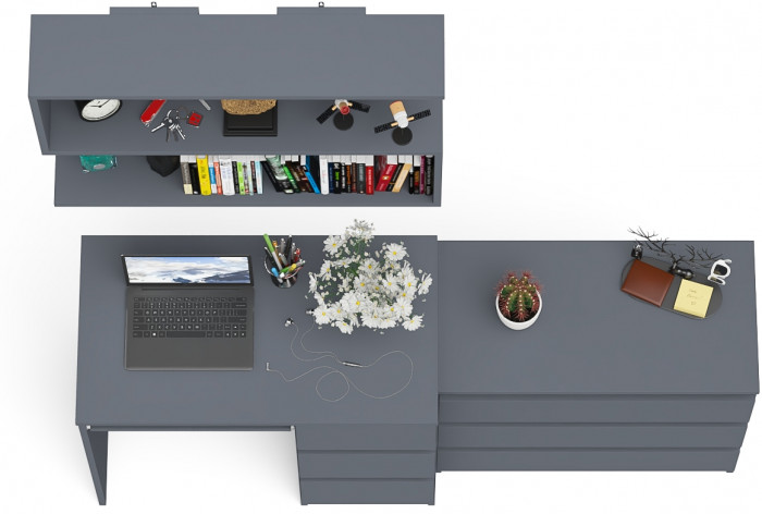 Мори компьютерный стол МС-6 правый + Комод МК800.1 + Полка 900, графит