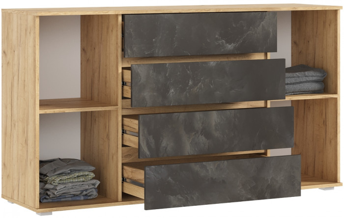 Марвэл Комод 2 двери 4 ящика (1600), Дуб крафт/Мальта грей