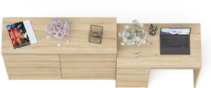 Мори Стол компьютерный МС-6 левый + Комод МК1200.8, цвет дуб сонома, ШхГхВ 210,4х50х94 см., выдвижные ящики слева, НЕ универсальная сборка