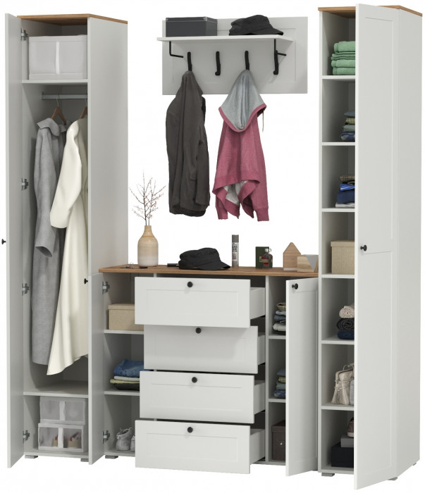 Остин Прихожая 33, белый шагрень/дуб крафт золотой