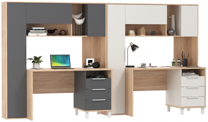 Два стола компьютерных Комфорт 12.95N, дуб сонома/белый/дуб сонома/тёмно-серый