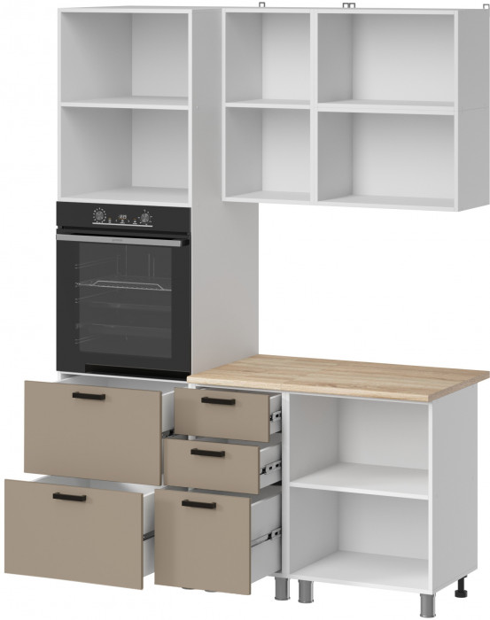 МК Аленушка 1,6м ПД 2 Орешник Матовый Вижен,скоба черный,сонома (без столешницы)