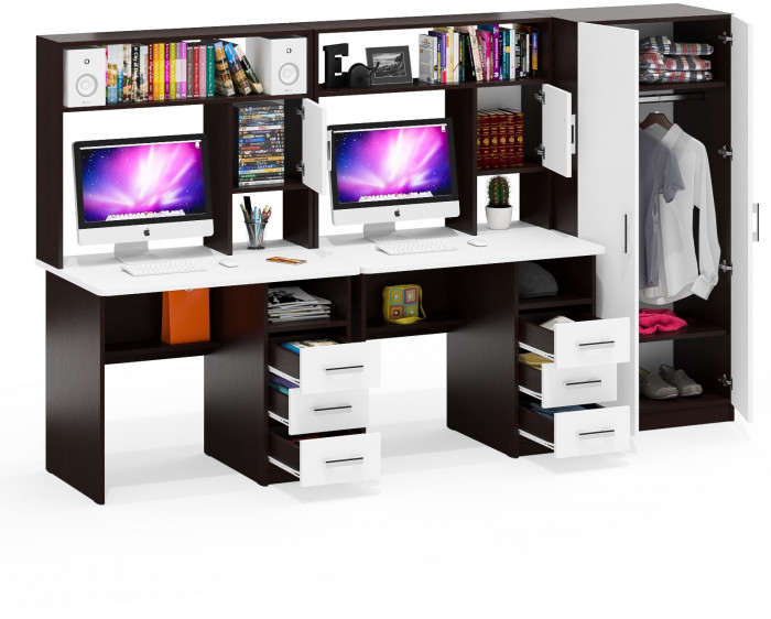 С-МД-СК9 Компоновка № 05, цвет венге/белый шагрень, ШхГхВ 274х70х160 см., НЕ универсальная сборка