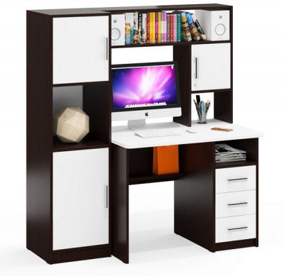 Стол компьютерный С-МД-СК9+Пенал С-МД-СК9П, цвет венге/белый шагрень, ШхГхВ 145х70х160 см., НЕ универсальная сборка