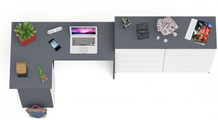 Мори компьютерный стол МС-16 левый + Комод МК1200.8, графит/белый