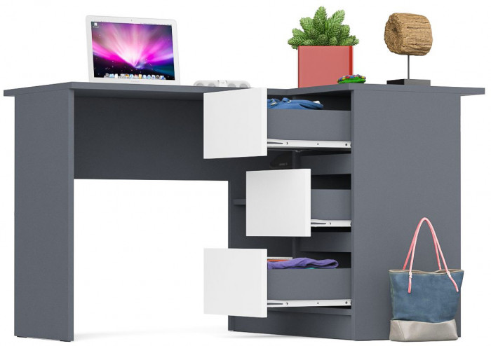 Мори компьютерный стол МС-16 правый, графит/белый