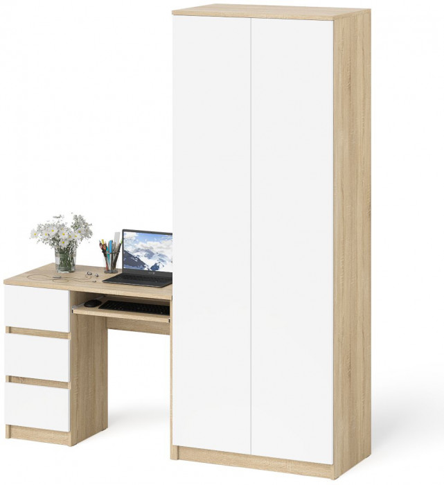 Мори Стол компьютерный МС-6 левый + Шкаф МШ800.1, цвет дуб сонома/белый, ШхГхВ 170,4х50,4х209,6 см., выдвижные ящики слева, НЕ универсальная сборка