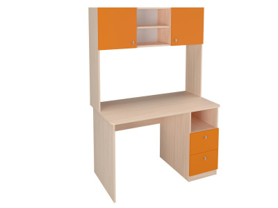 Стол письменный с надстройкой Дуб молочный/Оранжевый