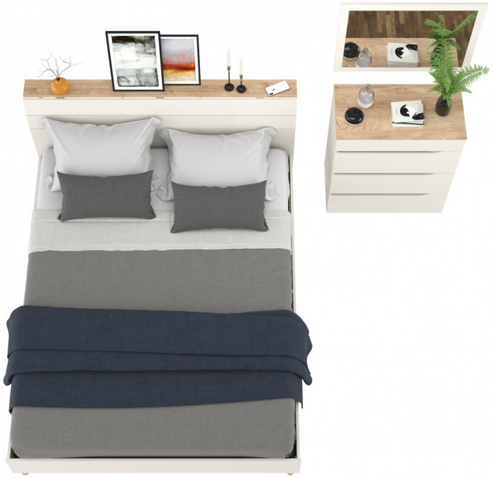 Муссон Кровать 11.41 + ортопед + Комод 13.97 + Зеркало СВК, цвет белый/дуб эндгрейн элегантный, сп. м. 1600х2000 мм., б/м