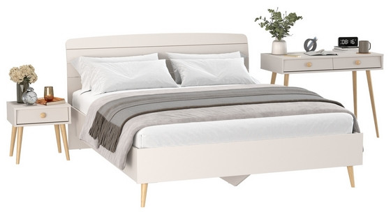 Афина Спальня Кровать 1600 + Стол + Тумба, кашемир серый