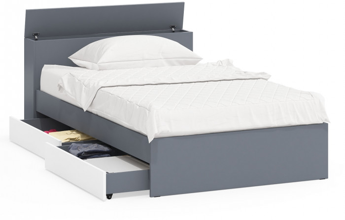 Ксения Кровать с ящиками 1200, графит/белый