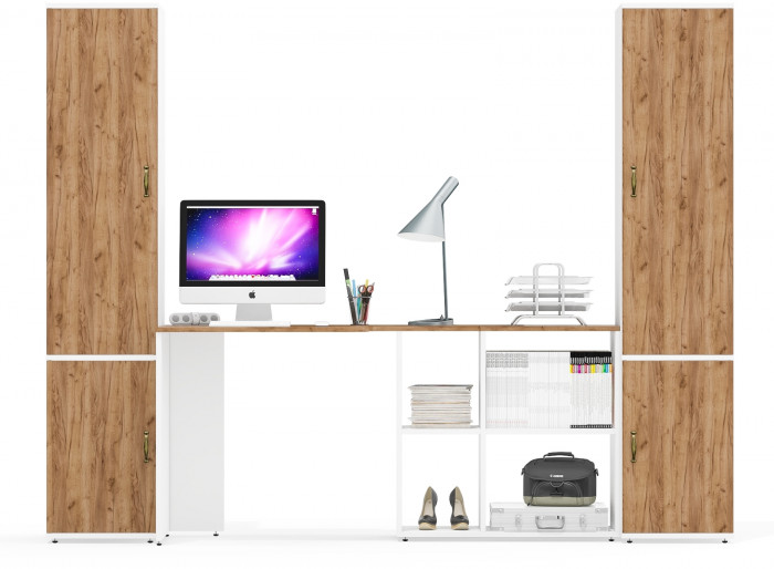 Лидер-8 Пенал МД 22Б + Стол + Пенал 21Б, белый шагрень/крафт золото