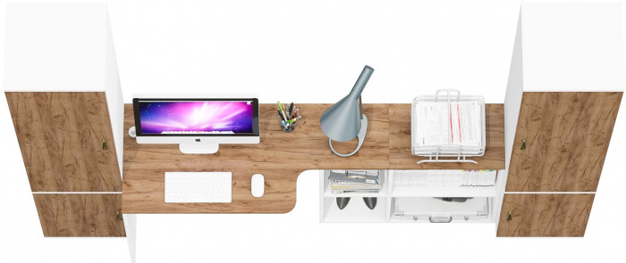 Лидер-8 Пенал МД 22Б + Стол + Пенал 21Б, белый шагрень/крафт золото