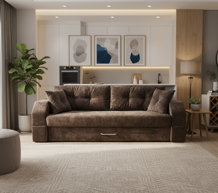 Диван-еврокнижка Манчестер 160х200, с подсветкой 06, велюр коричневый