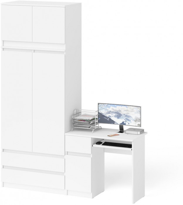 Мори Стол компьютерный МС-1 левый + Шкаф МШ900.1 + Антресоль МА900.1, цвет белый, ШхГхВ 180,4х50,4х234,2 см., выдвижной ящик слева, НЕ универс. сборка