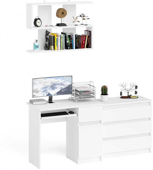 Мори Стол компьютерный МС-1 правый + Комод МК800.1 + Полка 900, цвет белый, ШхГхВ 170,4х50х209,6 см., НЕ универсальная сборка
