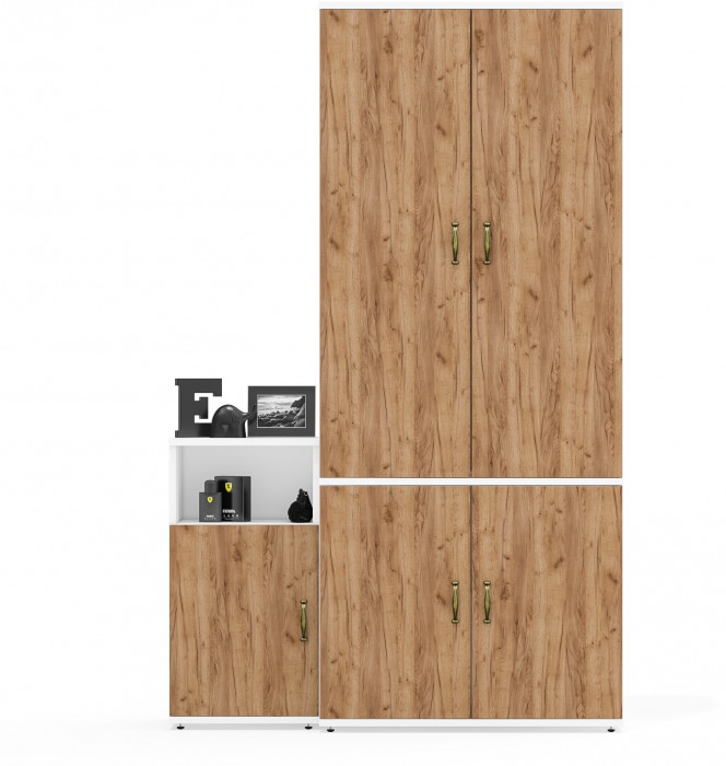 Лидер-8 Шкаф МД 20Б + Тумба МД 3.19, цвет белый шагрень/крафт золото, ШхГхВ 120х37,5х190 см., НЕ универсальная сборка