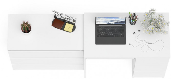 Мори компьютерный стол МС-6 правый + Комод МК800.1, белый