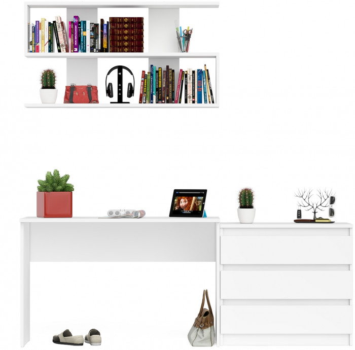 Мори письменный стол МСП1200.1 + Комод МК800.1 + Полка 1200, белый