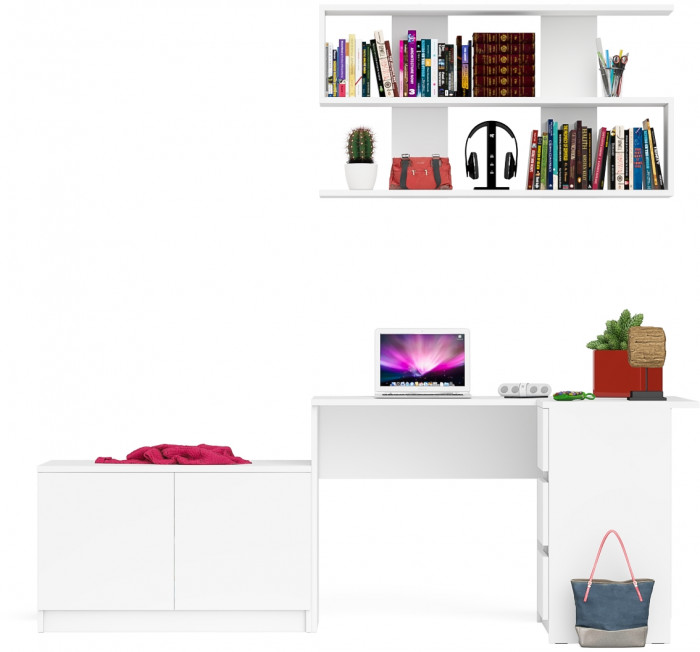 Мори Стол компьютерный МС-16 правый + Тумба МА900.1 + Полка 1200, цвет белый, ШхГхВ 214,8х84,9х209,6 см., НЕ универсальная сборка