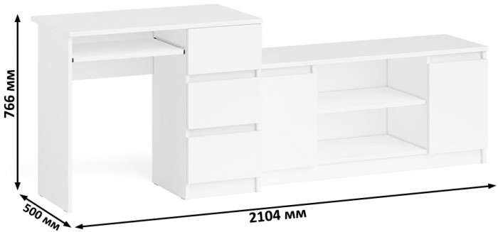 Мори Стол компьютерный МС-6 правый + Тумба МТВ1200.1, цвет белый, ШхГхВ 210,4х50х76,6 см., выдвижные ящики справа, НЕ универсальная сборка