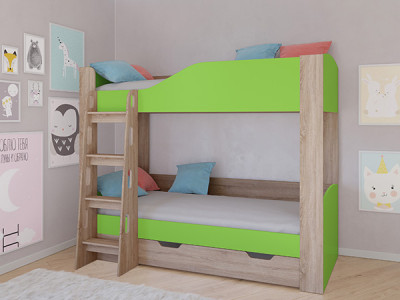 Кровать двухъярусная АСТРА 2 Сонома/Салатовый с ящиком