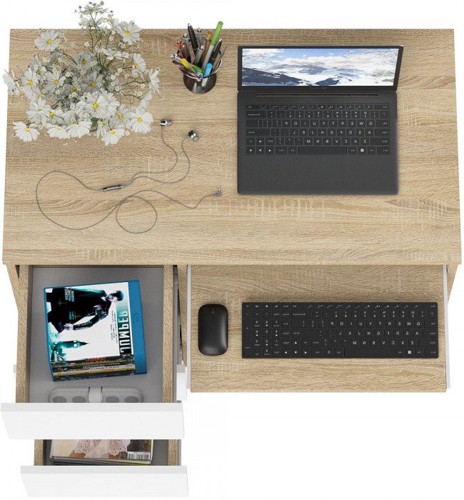 Мори компьютерный стол МС-6 левый, дуб сонома/белый