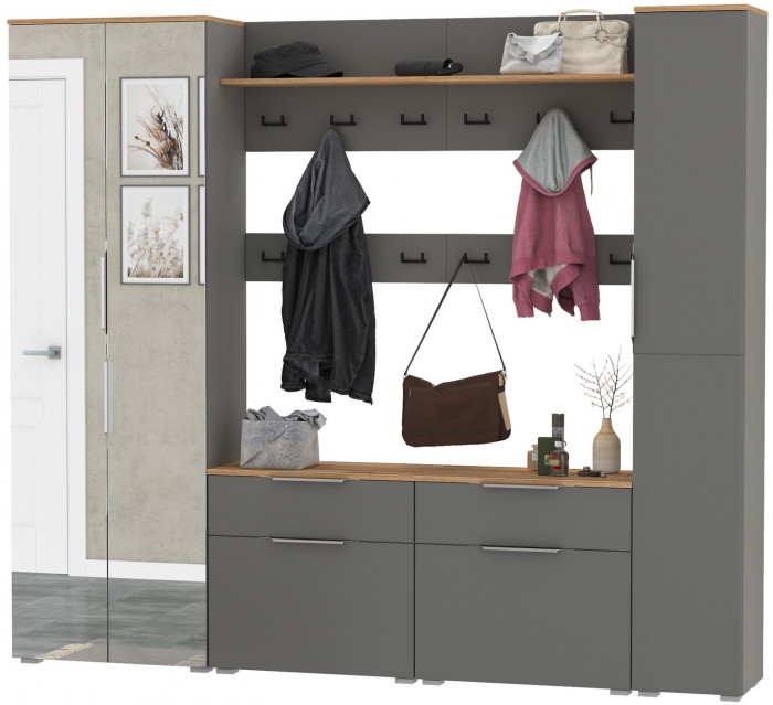 Октава Прихожая 33, серый графит/дуб крафт золотой/фасады МДФ серый графит