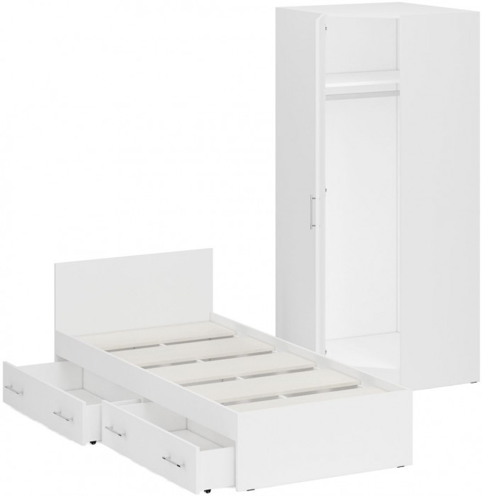 Кровать с ящиками 0900 + угловой шкаф Стандарт, белый