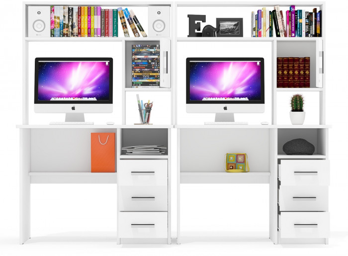 Стол компьютерный С-МД-СК9+Стол компьютерный С-МД-СК9, цвет белый шагрень, ШхГхВ 204х70х160 см., НЕ универсальная сборка