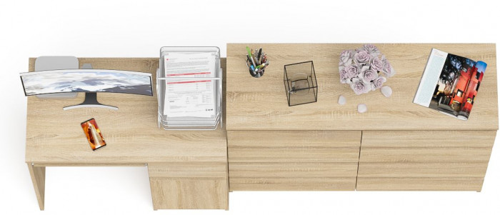 Мори компьютерный стол МС-1 правый + Комод МК1200.8, дуб сонома