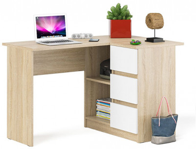 Мори компьютерный стол МС-16 правый, дуб сонома/белый