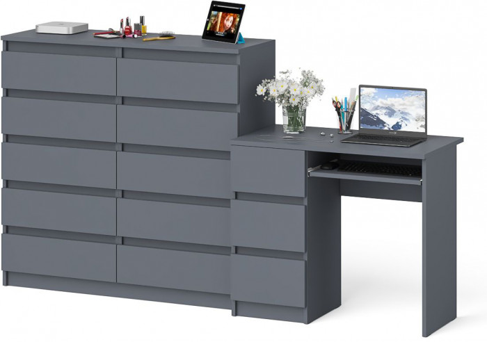 Мори компьютерный стол МС-6 левый + Комод МК1200.10, графит