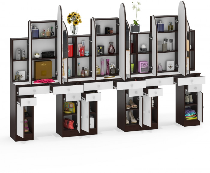 Три туалетных столика Трельяжа МД №2, венге/белый шагрень